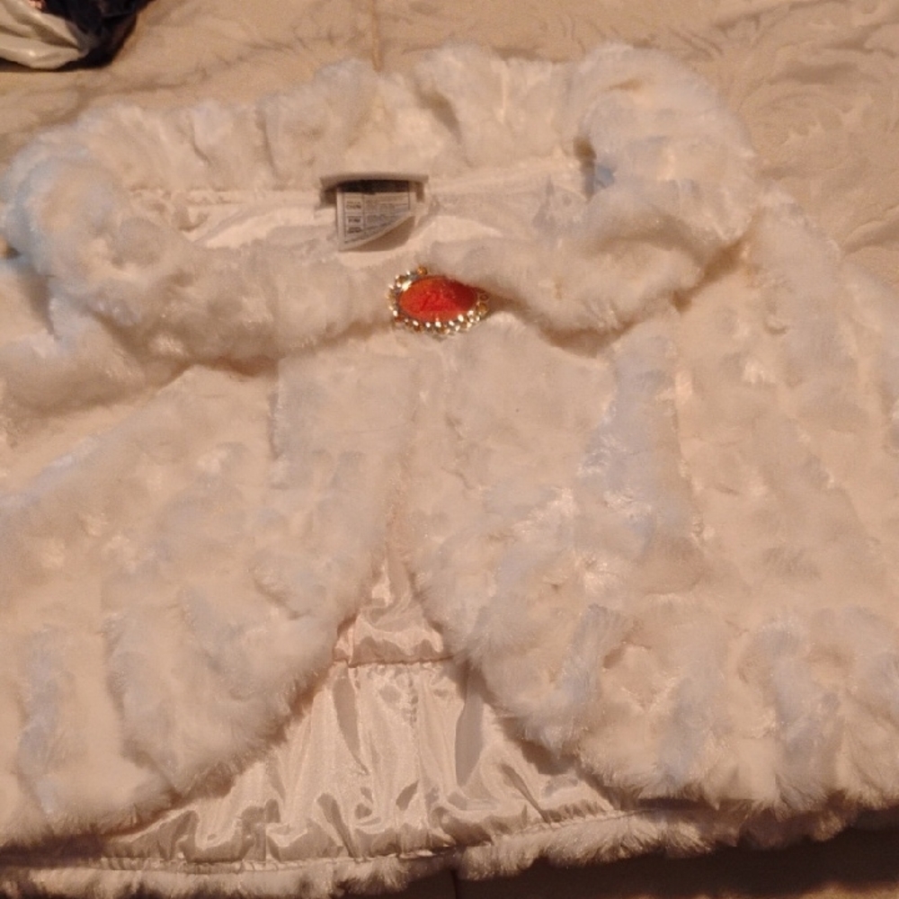Disney White Faux Fur Kids Cape with Gold Accent